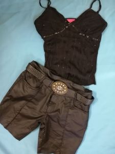 Adult Female Costumes to Hire - Black top & shorts - MEDIUM